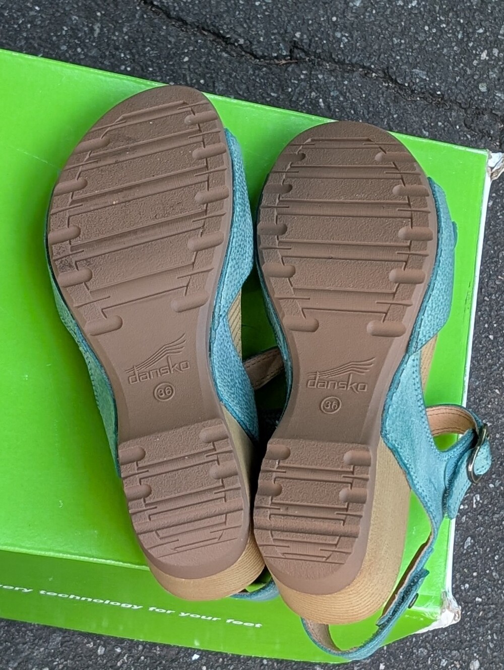 Dansko Teal Leather Open-Toe Slingback Sandals (New) - Picture 2 of 10